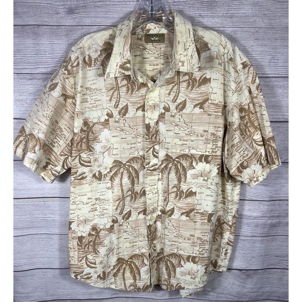 Vintage Natural Issue Hawaiian Shirt Men's Large Tropical Map Print